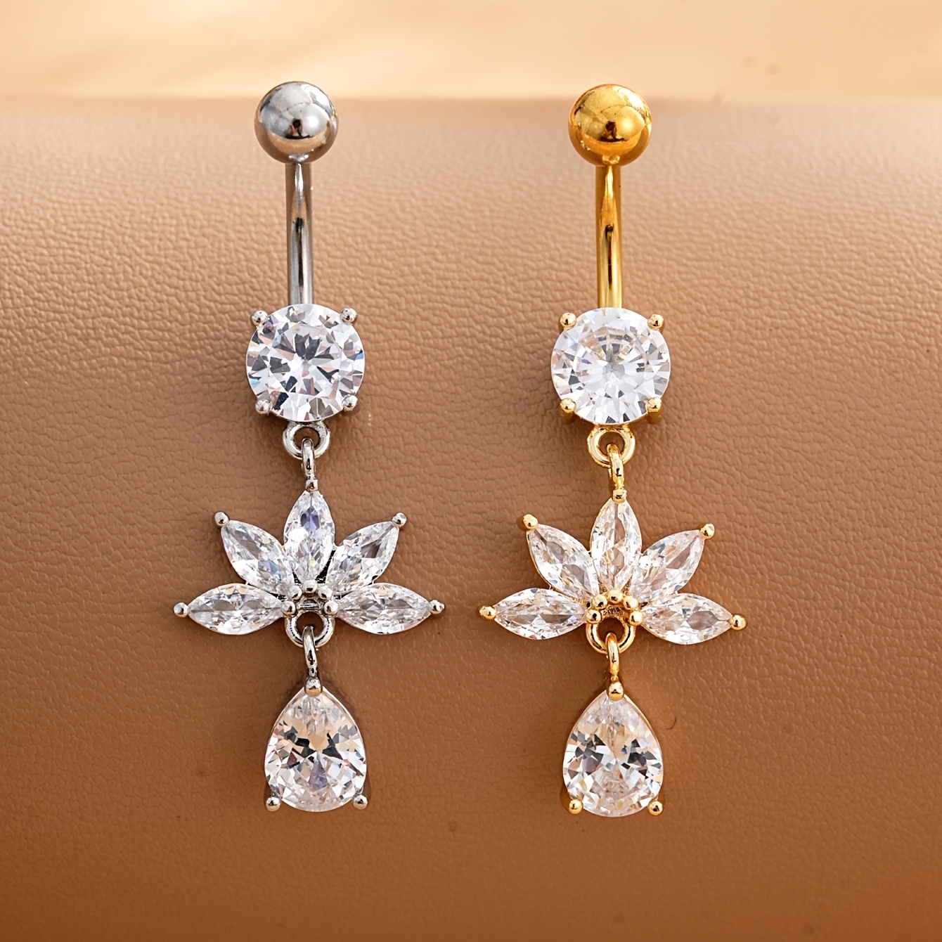 Stainless Steel Fan-Shaped Hanging Navel Ring Pendant for Women